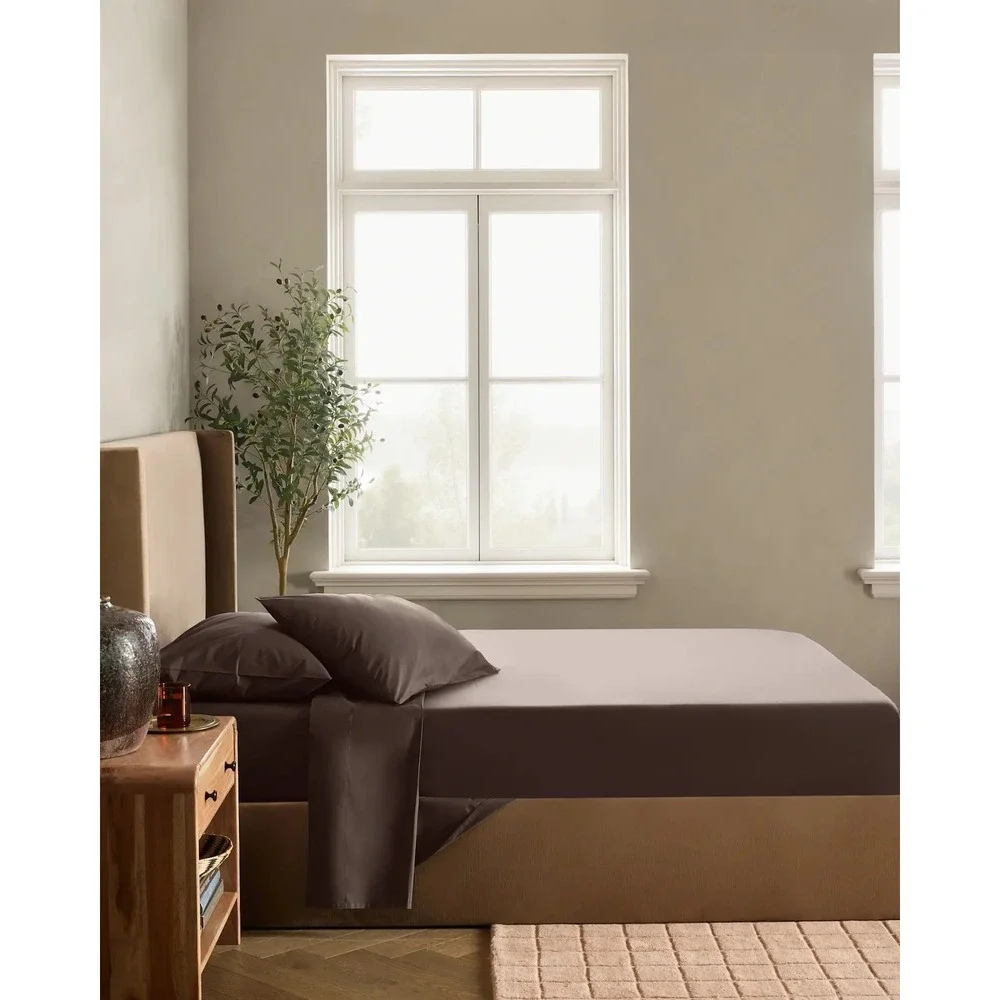 Quince Organic Cotton Crisp Percale King Pillowcase Set Espresso Brown Lux NEW